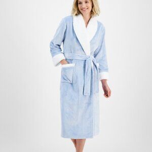 Charter Club Plus Size Long Plush Fleece-Trim Robe Blue Size M/L 00751